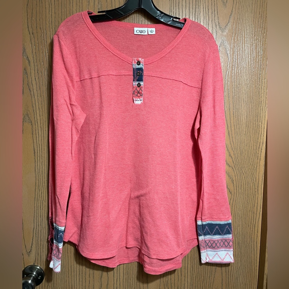 Cato Pink Henley Top With Lace Cuffs